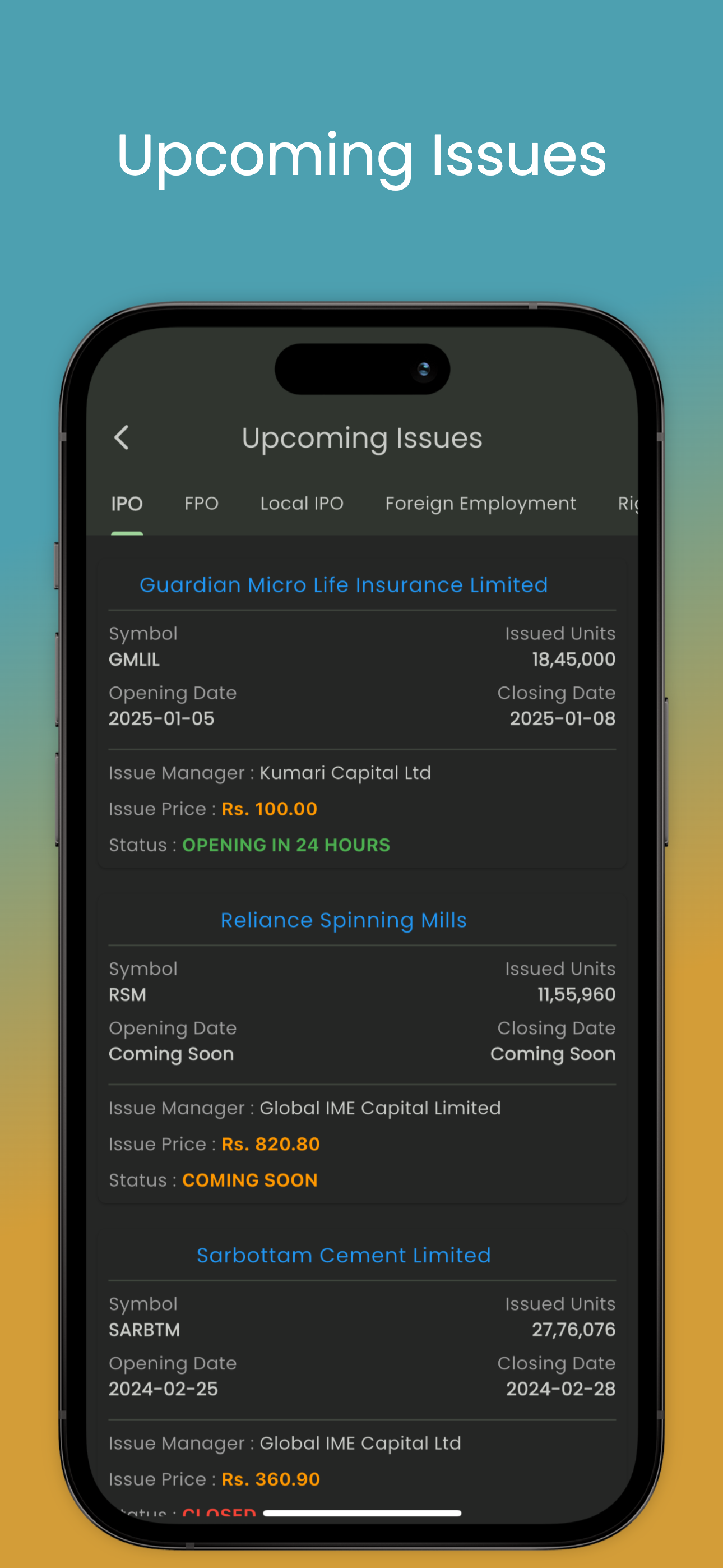 Upcoming IPOs